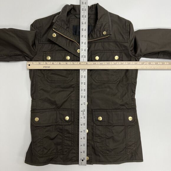 J Crew Jacket Womens PXXS Petite The Downtown Field Resin Coated Canvas Zip Snap - Picture 8 of 16